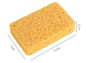 Gelber Holzzellulose Schwamm Detailansicht, Küchen Spülschwamm Reinigungstuch 11x7x2cm