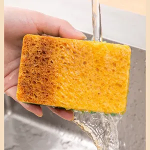Wood pulp kitchen dishwashing sponge, thick absorbent cleaning pad for household cleaning.