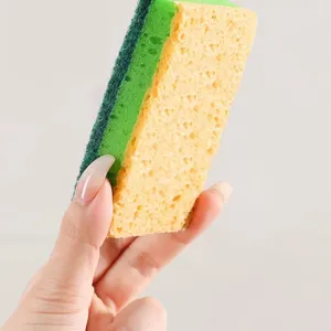 Kitchen cleaning sponge dual sided scouring pad yellow and green dishwashing sponge main view