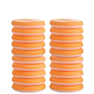 Round double-sided kitchen cleaning sponge pad, orange and pink color, durable dishwashing tool