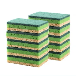 Kitchen cleaning sponge dual-layer scrubber pad thick wood pulp sponge block for dishwashing