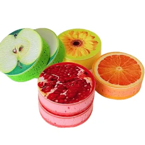 Round wood pulp sponge dishcloth set for kitchen cleaning, oil-free compressed sponges.