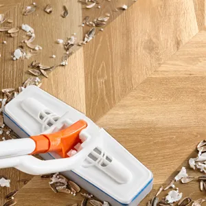 Foldable sponge mop for home floor cleaning, absorbent hand-free squeeze wet and dry cleaning tool.
