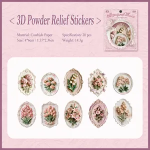 Détail du pack d'autocollants floraux gaufrés, design de fleurs rétro pour déco de bricolage.