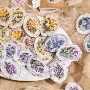 Pack d'autocollants floraux gaufrés vintage pour le scrapbooking et la décoration DIY.