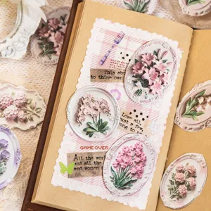 Pack d'autocollants floraux en relief vintage, fournitures de scrapbooking rétro DIY
