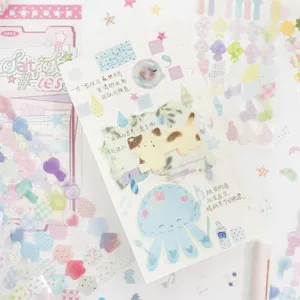 Korean ins style diary sticker book set, cute cat and jellyfish journaling DIY decoration.