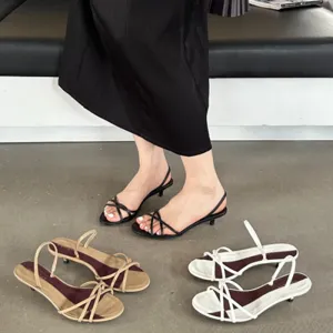 Femmes Élégantes Sandales à Talons Chaton Brides Fines Bout Ouvert Mode Été Cuir de Mouton Chaussures à Talons Hauts Décontractées