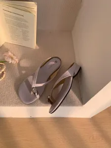 Minimalist round toe thong sandals for women, stylish vacation beach lazy slippers.