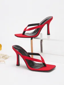 Classic elegant women's thong high heels sandals, stylish comfortable party evening footwear.
