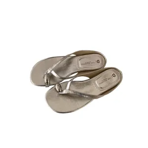 Women silver thong sandals minimalist round toe resort beach flip flops versatile footwear new