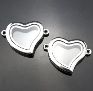 Metal Heart Floating Locket Connector DIY Jewelry Making Findings Transparent Photo Box Charms For Bracelet Women