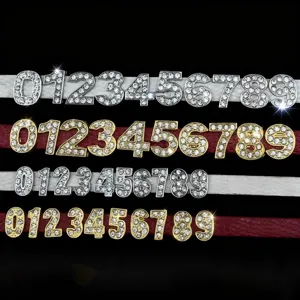 Breloques Coulissantes Numéro en Strass Perles Lettre Chiffre Alphabet en Alliage de Zinc pour DIY Porte-clés Bracelets Fournitures Bijoux