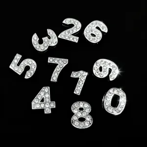 Breloques Chiffres en Alliage de Zinc avec Strass Chiffres Arabes Coulissants en Cristal pour Bracelet Porte-clés Accessoires de Fabrication de Bijoux DIY