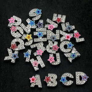 Rhinestone slide letter charms 8mm DIY metal alphabet charms for bracelets keychains