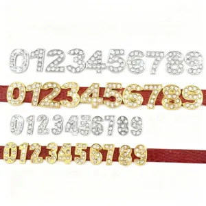 Breloques chiffres en strass DIY pour bracelets coulissants de 8mm et colliers d'animaux.