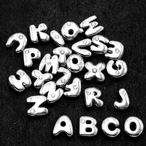 DIY curved alphabet metal charms with clear rhinestones for necklace bracelet jewelry making supplies