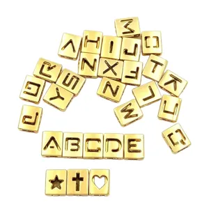 Or 8mm creux lettre perles alliage métal charms DIY bracelet chaîne de téléphone bijoux