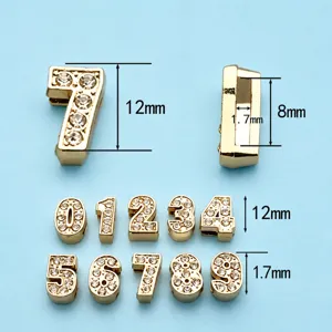 8mm chiffres coulissants strass or nombres DIY lettres coulissantes pour bracelets bijoux