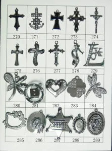 Alloy rhinestone pendant charm detail showcasing metal styles like cross and animal shapes.
