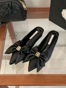 Franse stijl strik metalen gesp sleehak muiltjes zwart comfortabele slippers