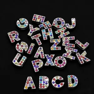 Zinc Alloy Rhinestone Alphabet Letter Slide Charms Multicolor Crystal English Initials DIY Craft Finding For Bracelet Keychain Making