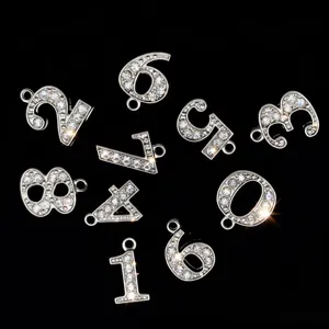 Rhinestone number charm pendant DIY jewelry accessory for necklace bracelet earring making.