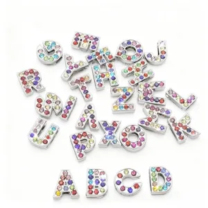8mm slide rhinestone letter charms colorful crystal alphabet pendants for DIY jewelry making