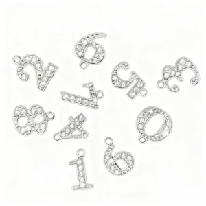 Silver rhinestone number charms pendants for DIY necklaces bracelets and jewelry making.
