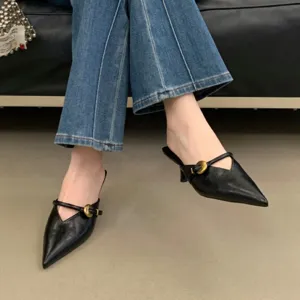 Mules con tacco a gattino francesi a punta da donna eleganti scarpe estive versatili
