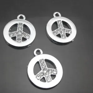 Alloy Peace Sign Pendant Rhinestone DIY Jewelry Accessory Charms Necklace Bracelet Making Findings