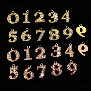 Gold und Roségold Strass Nummern Anhänger, Legierung DIY Schmuck Pendants für Halsketten Armbänder.