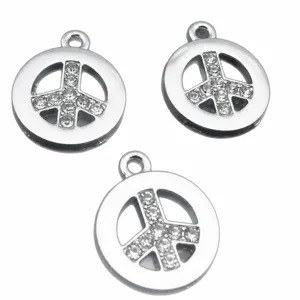 Silver tone rhinestone peace sign pendant alloy DIY jewelry accessories craft charms.