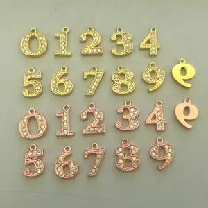 Gold- und Roségold-Legierung Strass Nummer Charms DIY Halskette Armband Schmuckzubehör 0-9