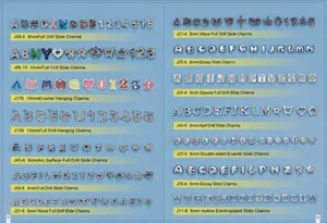 Metal slide letter charms with rhinestones and enamel for DIY bracelets and pet collars.