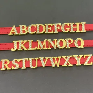 Ensemble de lettres de l'alphabet en strass doré avec bracelet en cuir PU pour bijoux DIY.
