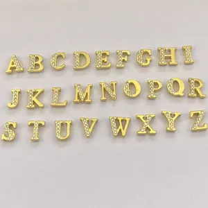 Pendentifs lettres alphabet strass dorés alliage accessoires bijoux DIY pour porte-clés colliers