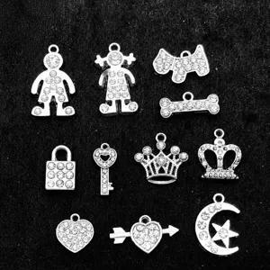 Pendentifs assortis en strass argentés alliage accessoires de bijoux DIY colliers boucles d'oreilles