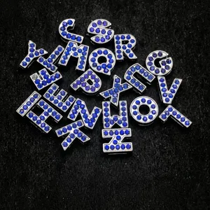 Pendentifs lettres strass DIY métal argenté cristaux bleus alphabet pour bracelets faits main