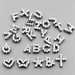 8mm strass lettre charms argent métal DIY alphabet pendentifs pour bracelets bijoux
