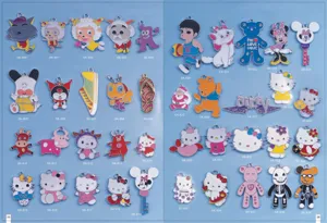 Metal cartoon charms catalog featuring various cute enamel alloy pendants and keychain items.
