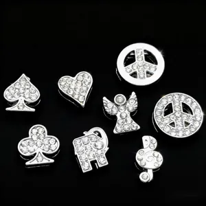 Zinc Alloy Rhinestone Inlaid DIY Jewelry Charm Peace Sign Elephant Heart Spade Club Pendant Accessories