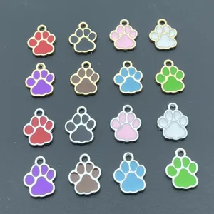 Enamel paw print charms alloy cute dog cat animal foot pendants for DIY jewelry making crafts.