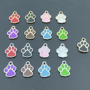 Alloy enamel paw print charms bulk diy pet dog cat pendant jewelry making accessories cute