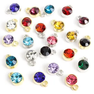 Kleurrijke strass metalen bedels voor DIY sieraden, geboortesteen hangers, goud en zilver.