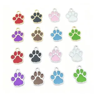 Colorful enamel paw print charms alloy DIY jewelry pendants for bracelets necklaces crafting accessories.