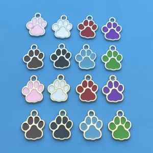 Cute paw print metal charms pendants for DIY jewelry making, colorful enamel design, 16pcs.