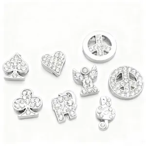 Silver rhinestone slide charms set poker peace note alloy DIY bracelet jewelry accessories