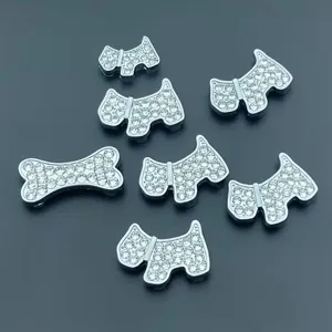 Rhinestone Scottie Dog Bone Slide Charms DIY Pet Collar Metal Rhinestone Beaded Accessories