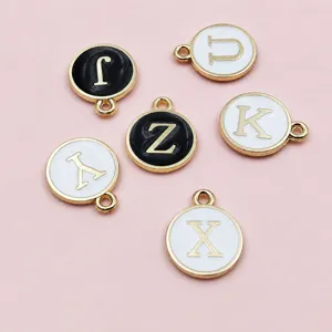 DIY alliage émail double-face rond lettre charme bijoux accessorio vue arrière détail